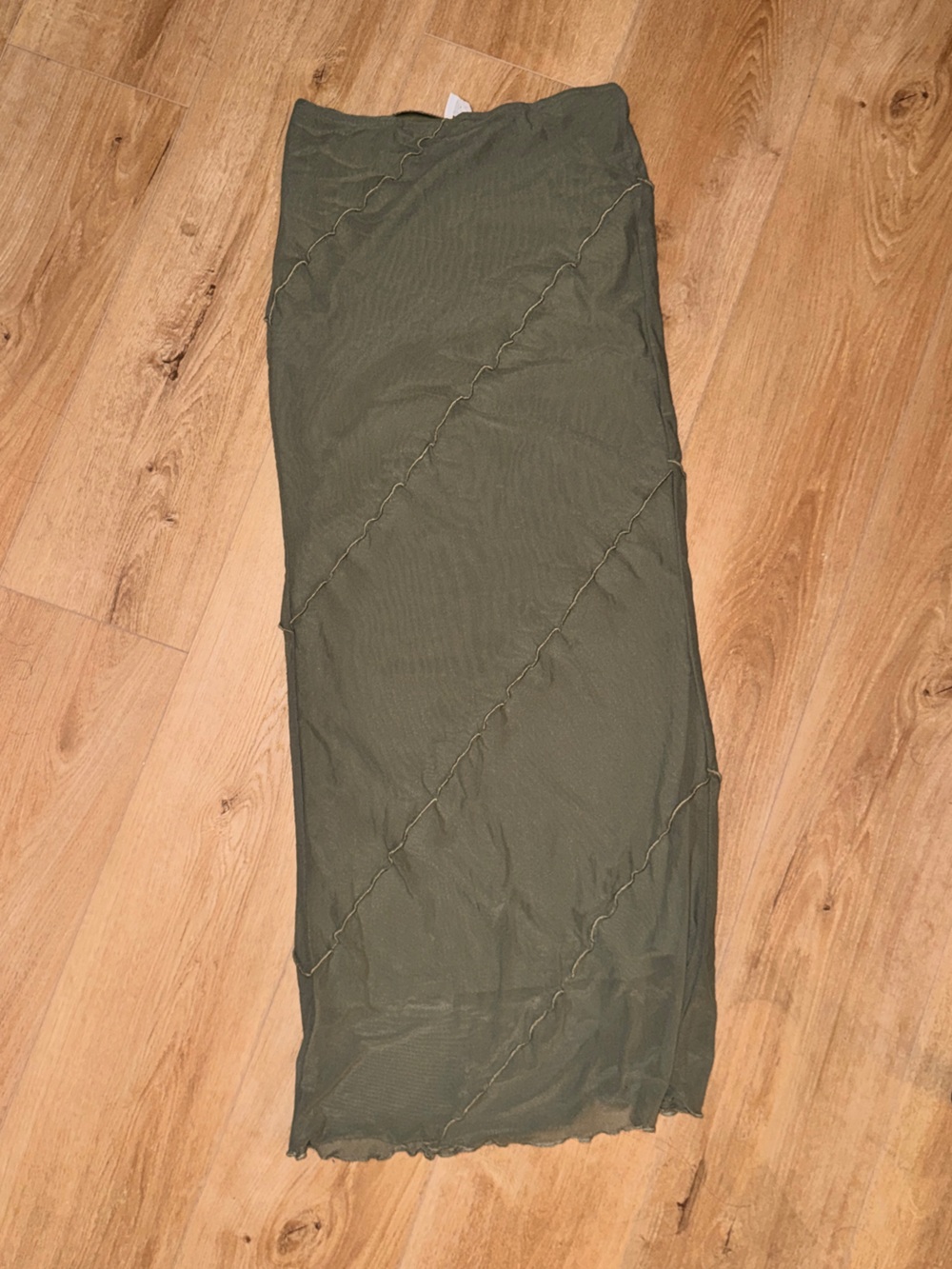 Women's Olive Midi Quilted Stitch Skirt